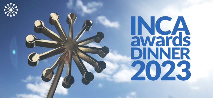 INCA Awards Dinner 2023 - text overlaid on a photo of blue sky with the award